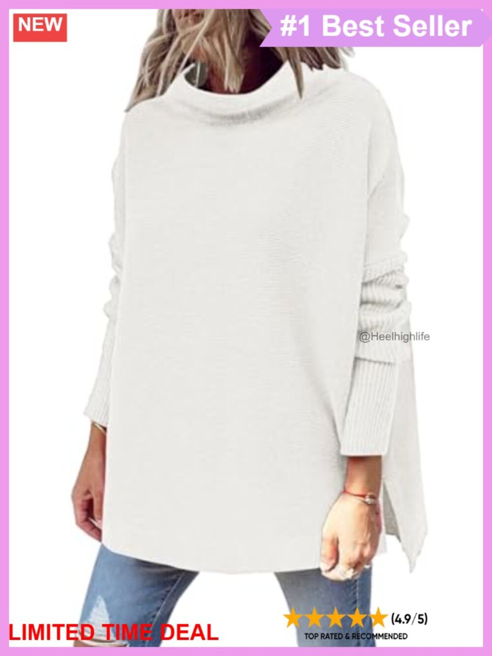 Mock Turtleneck Oversized Long Tunic Sweater Pullover Soft Knit Winter